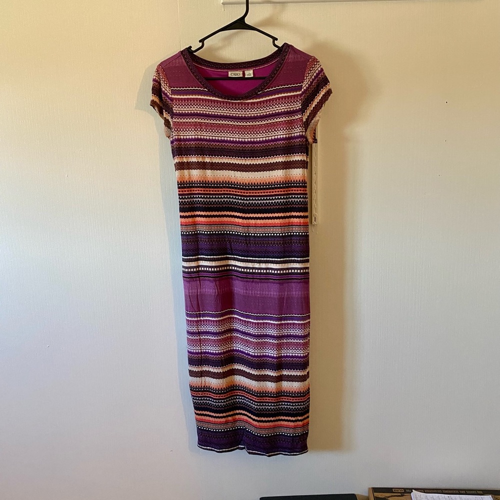 Cato Purple & Orange Aztec Print Knee Length Pencil Dress | Size S